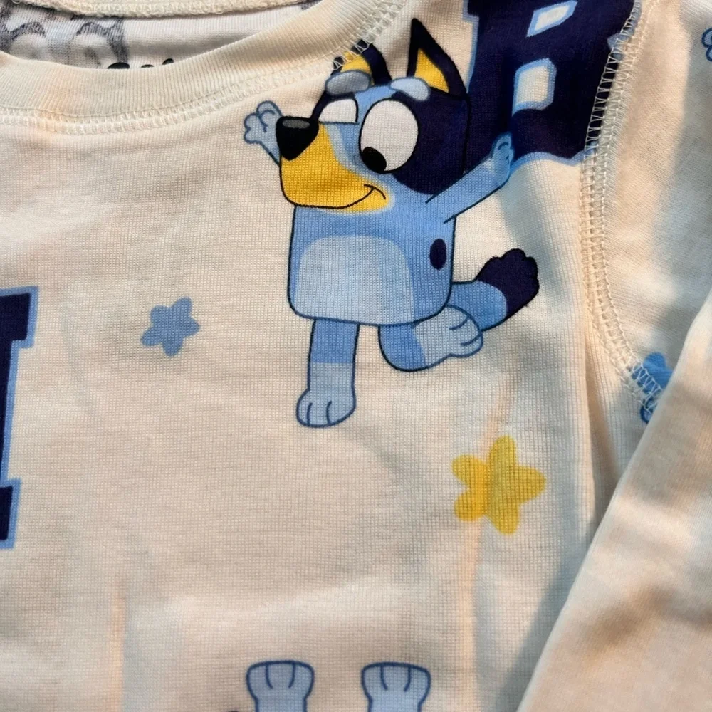 NWT Old Navy Bluey Kids Pajama Set - White, Blue & Yellow Bluey Print. Size SP 6